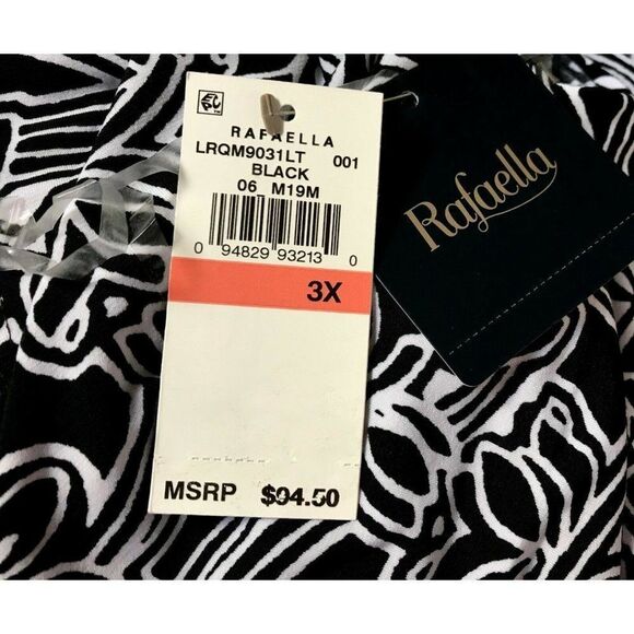 Rafaella Abstract Floral Flowy Dress 3X Black White Pullover Longer Sides NEW - Picture 8 of 8
